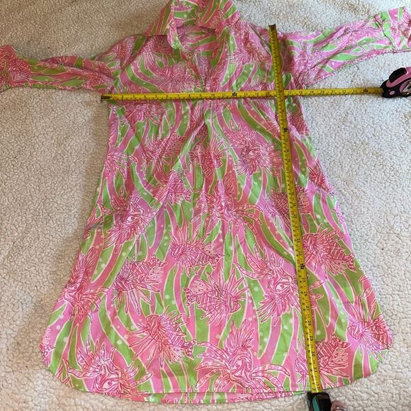 Lilly Pulitzer XS Quarter Button 3/4 Sleeve Collared Dress Easy Tiger Green Pink - Picture 8 of 12